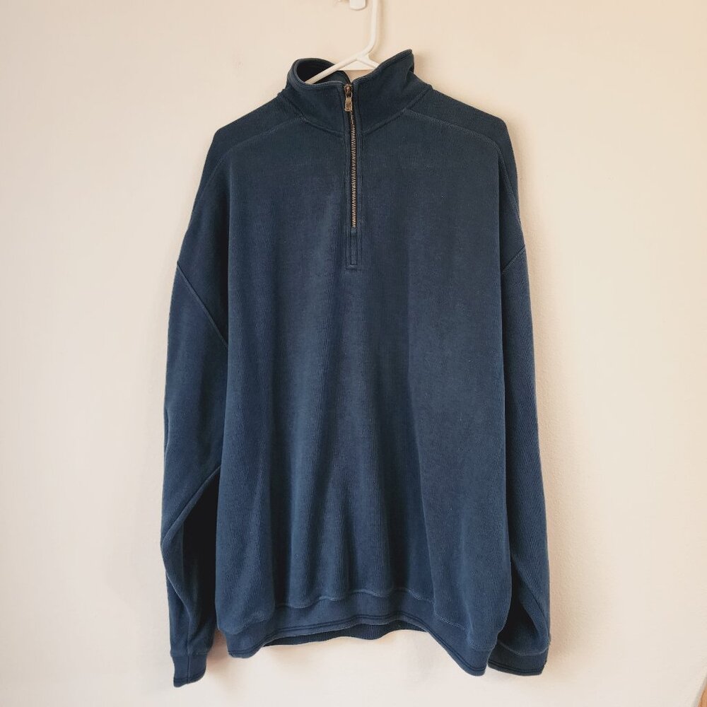 Tommy Bahama Relax Mens Sweatshirt XXL Blue 1/4 Zip Long Sleeve 100% Cotton